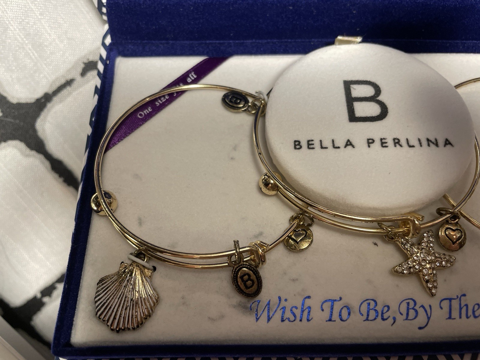 Bella Perlina Gold Charm Bangle Bracelet, Stackable Crystal/Pearl Beach Theme gallery