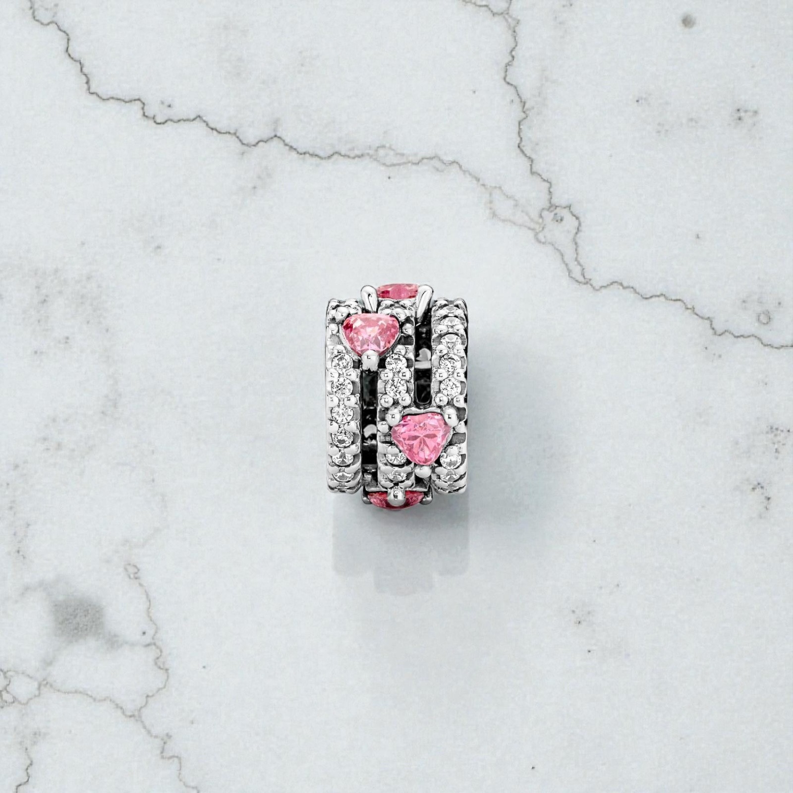 Authentic PANDORA Pink Sparkling Triple Halo Hearts Charm 791161C01 gallery