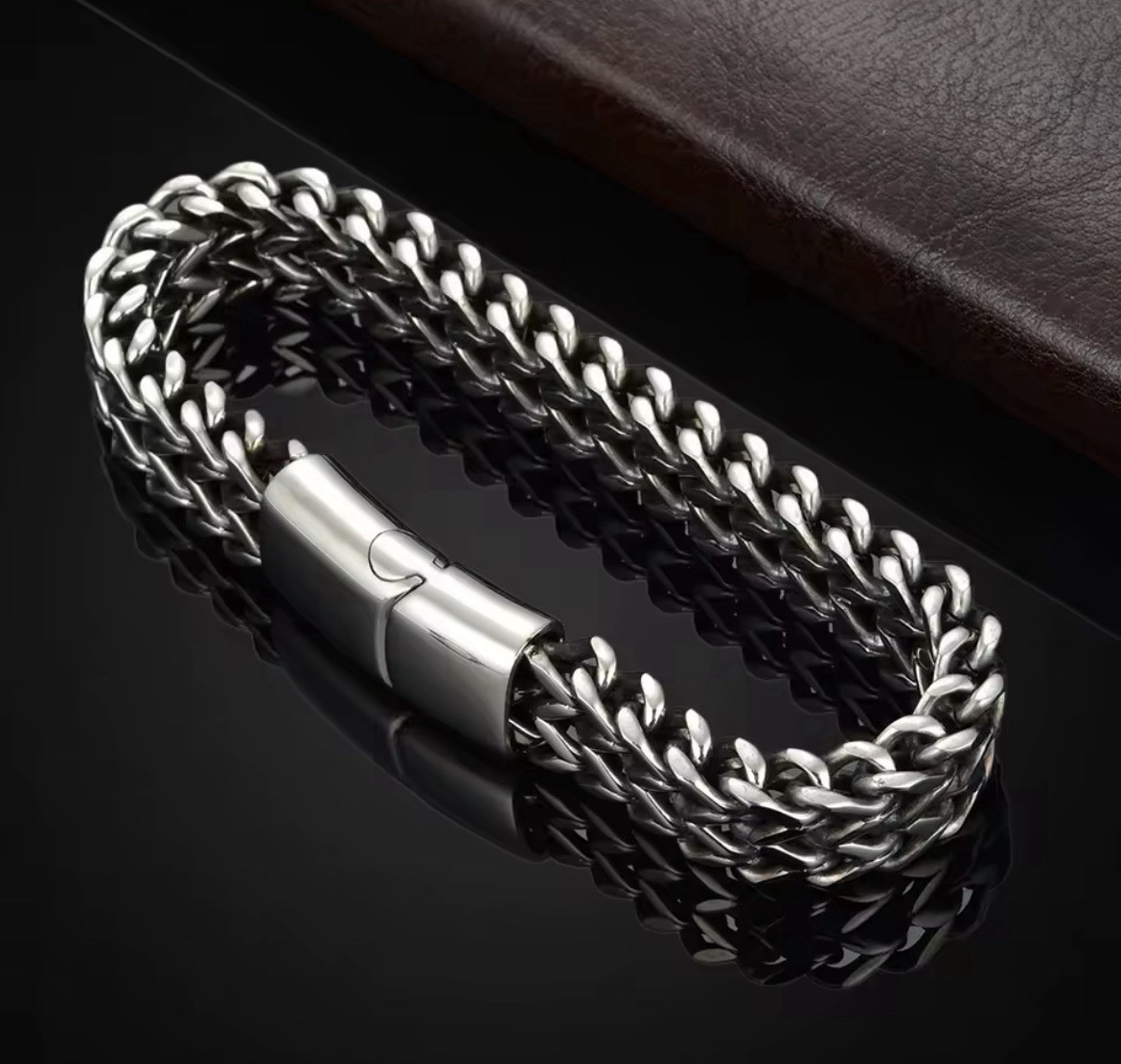 Silver Braided Chain Bracelet Magnetic Closure Stainless Steel No Stone gallery