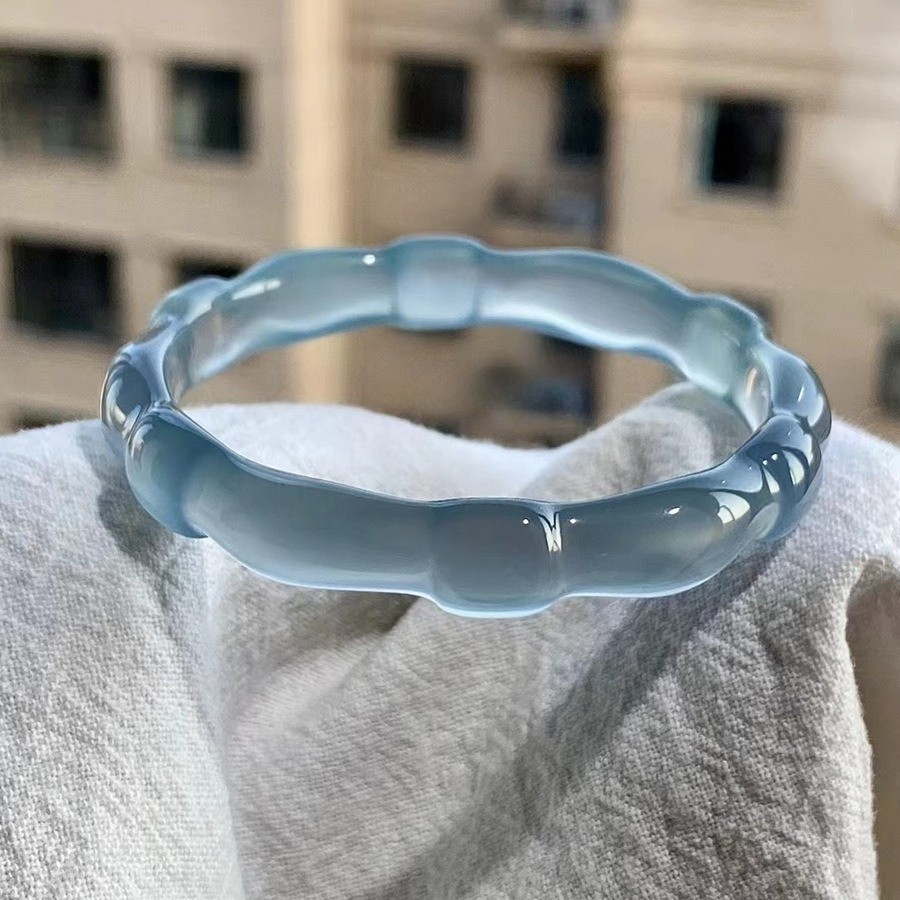 Certified natural chalcedony jade ice blue bamboo joint bracelet