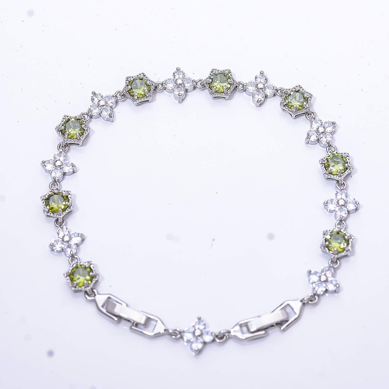 Peridot & Cubic Zirconia Gemstone 925 Sterling Silver Tennis Bracelet 8.99" B59 gallery