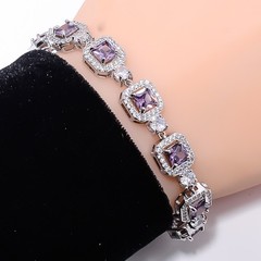 Purple Amethyst, CZ 925 Sterling Silver Adjustable Bracelet 7-8″ B132928