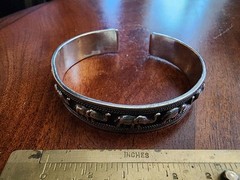Beautiful T99 Sterling Silver 999 Siam High Releif ElephantsBracelet Cuff