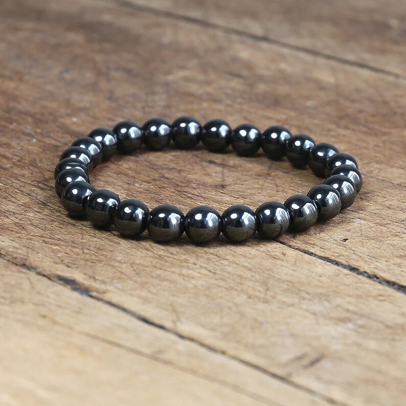 Natural 8mm Hematite Stone Beaded Bracelet for Protection Spiritual Healing