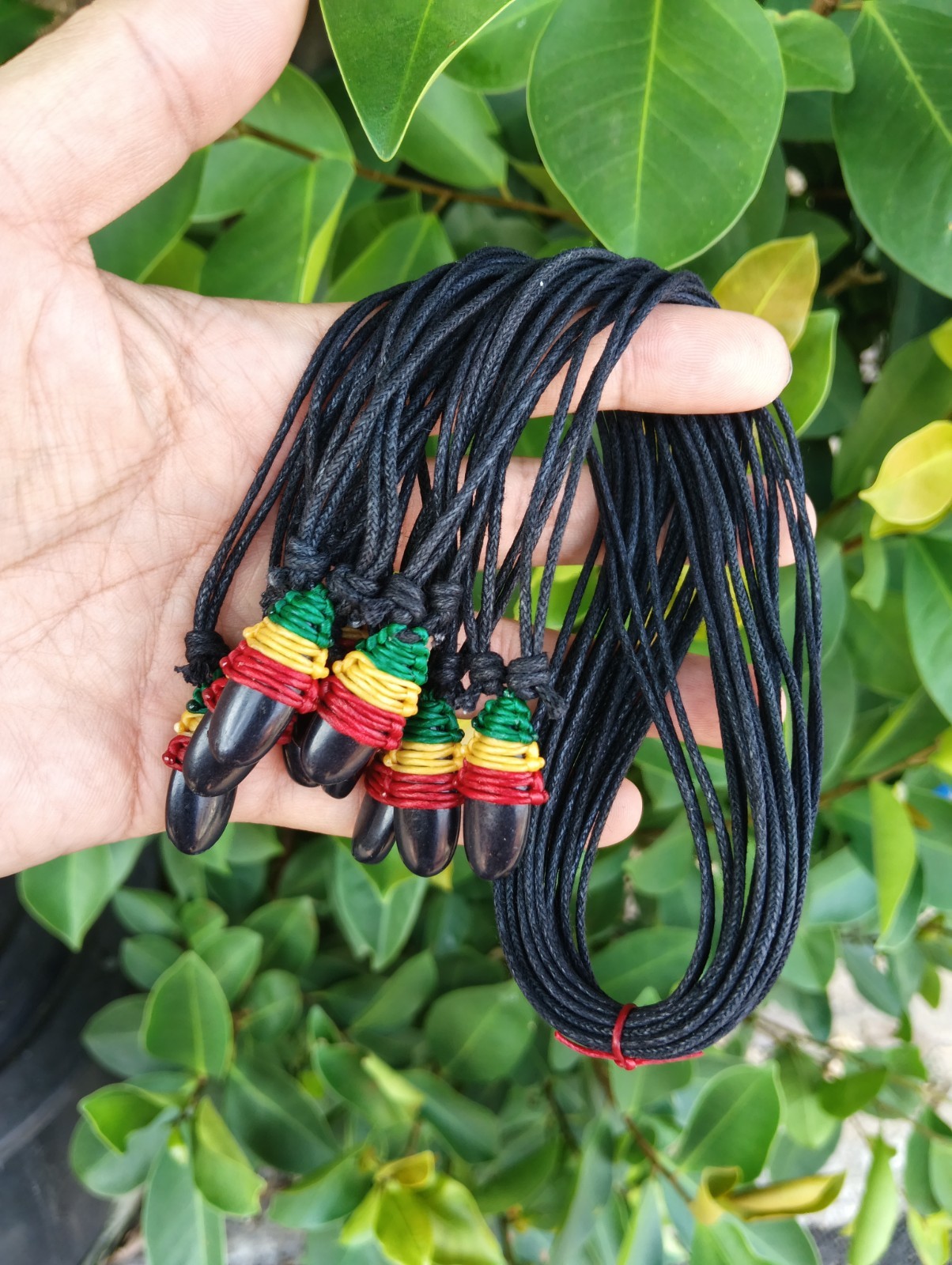 10 Handmade Rasta Reggae Black Stone Cotton Necklaces Wholesale gallery