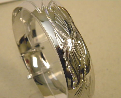 Lady's Women's Rhodium Plated Wide Adjustable Smooth Finish Bangle 20mm Wide gallery