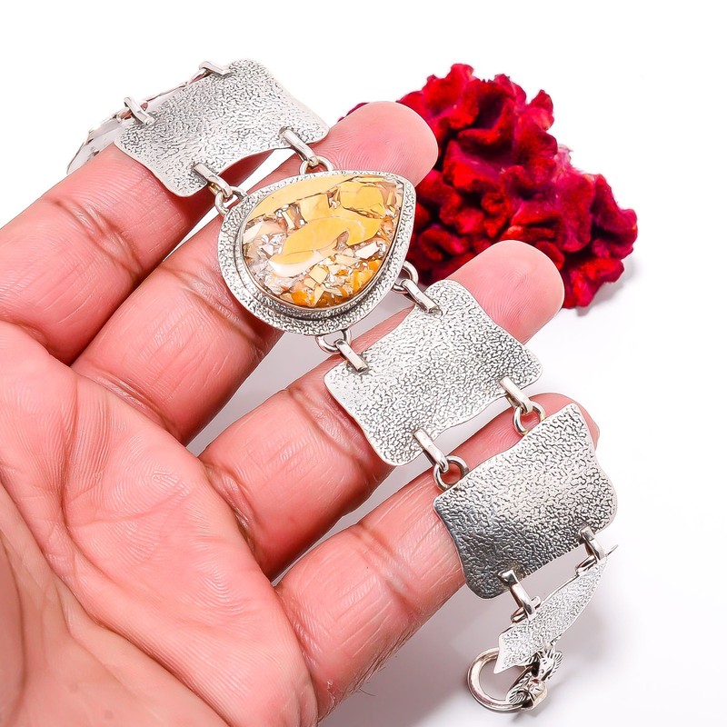 Brecciated Mookaite - Australia 925 Sterling Textured Silver Bracelet 8.99" B843 gallery