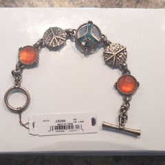 Lucky Brand Peace Dangle Charm Oval Link Toggle Bracelet Enamel Crystal