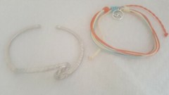 2pc Silver Ocean Wave Adjustable Fit Bracelet Beach Bangle + Boho beach life US