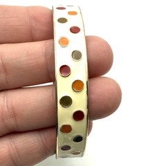 Enamel Bangle Bracelet Cream Multi Color Polka Dot Gold Tone Fall Colors 1960s
