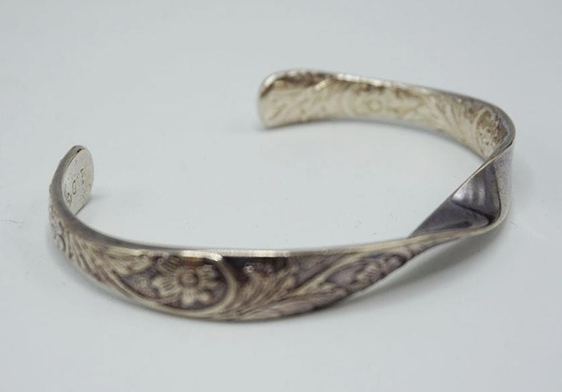 Sausalito Craftworks Twisted Silver Tone Floral Cuff Bracelet Fashion Jewelry gallery