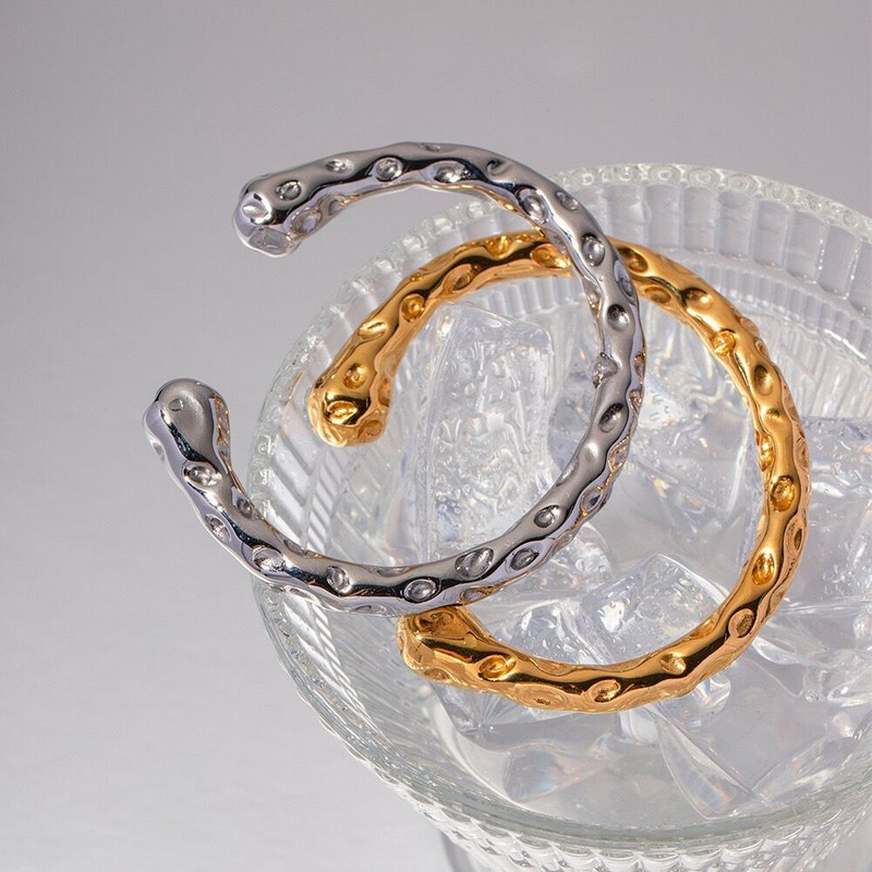 INS Woman 18K Gold Plated Textured Bracelet Opening Bangle Cuff Wristband gallery