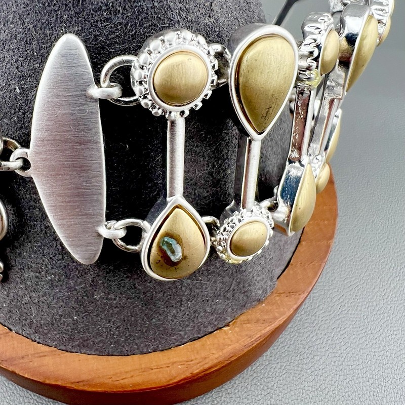 Lucky Brand Link Bracelet Two Tone Geometric Gold Silver Tone 7.75” gallery