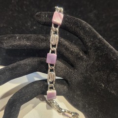 Vintage Silver Tone Purple Resin Square Link Bracelet 7 Inch Geometric Clasp