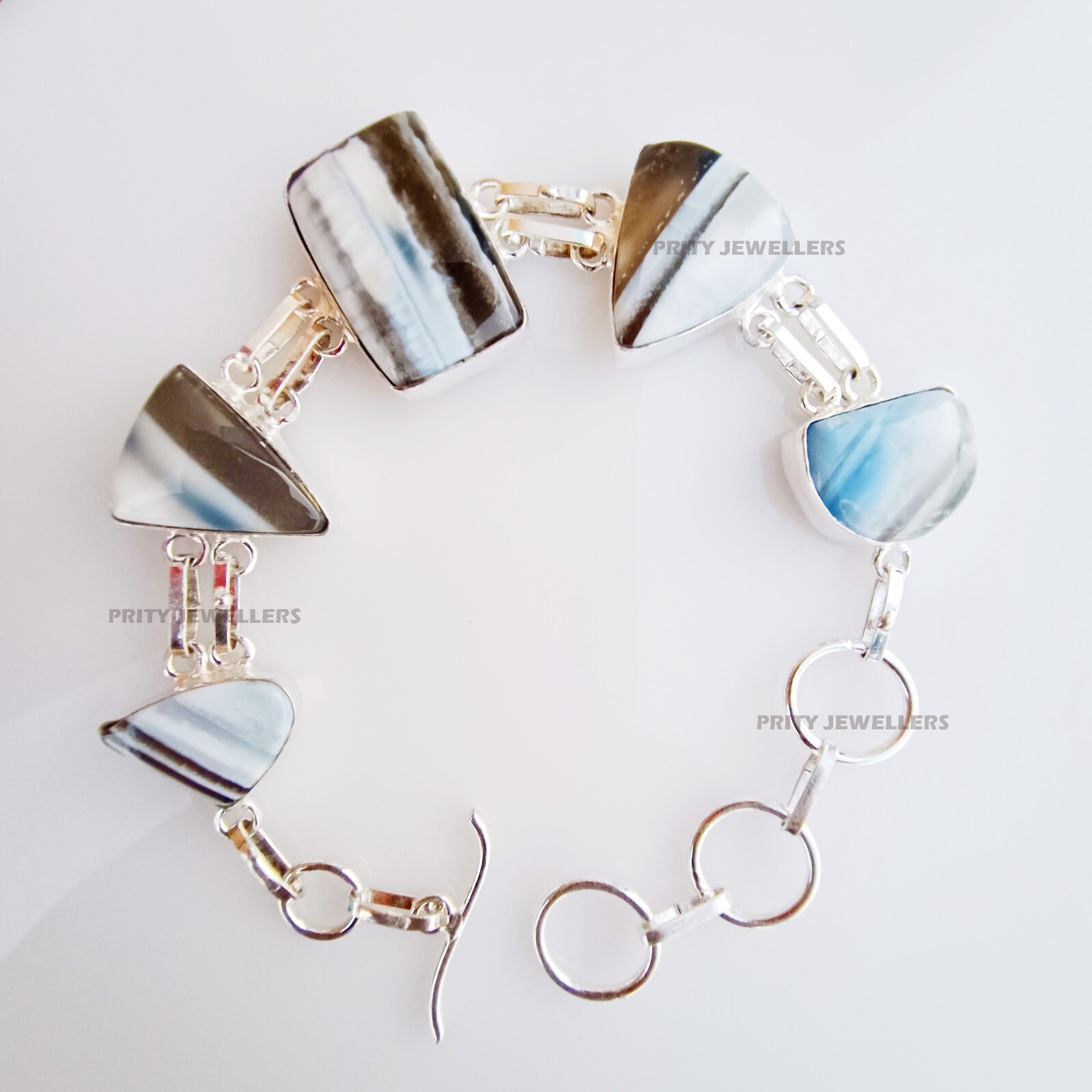 Natural Owyhee Opal Gemstone 925 Silver Plated Handmade Bracelet, All Sizes gallery