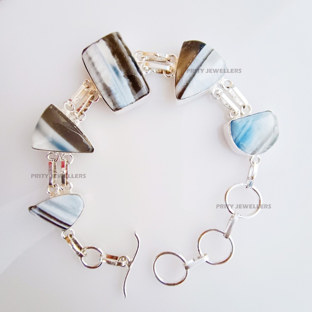 Natural Owyhee Opal Gemstone 925 Silver Plated Handmade Bracelet, All Sizes