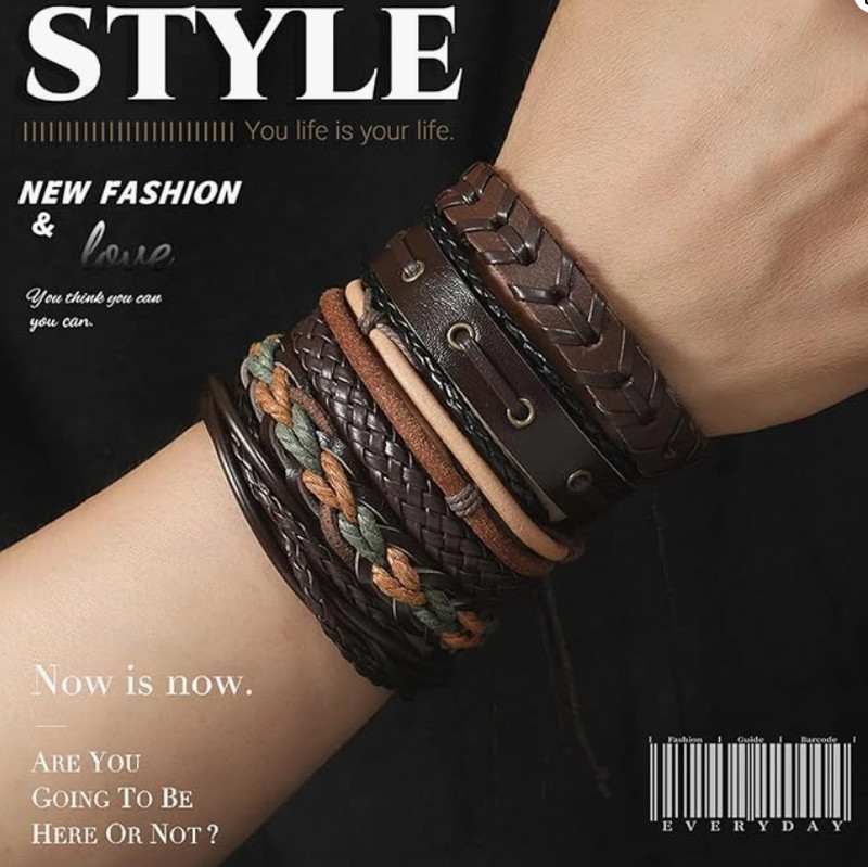 2-6pcs Punk Multilayer Leather Bracelet Unisex Braided Bangle Wristband Jewelry gallery