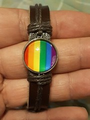 DARK BROWN LEATHER RAINBOW GAY RIGHTS PRIDE Unisex Leather Adjustable Bracelet