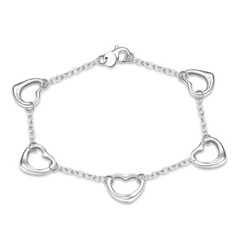 925 Sterling Silver Heart Bracelet Chain Link 7.5 Inch Free Gift Bag