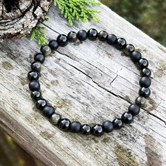 Triple Protection 6mm Black Tourmaline Gold Sheen Obsidian Black Onyx Bracelet