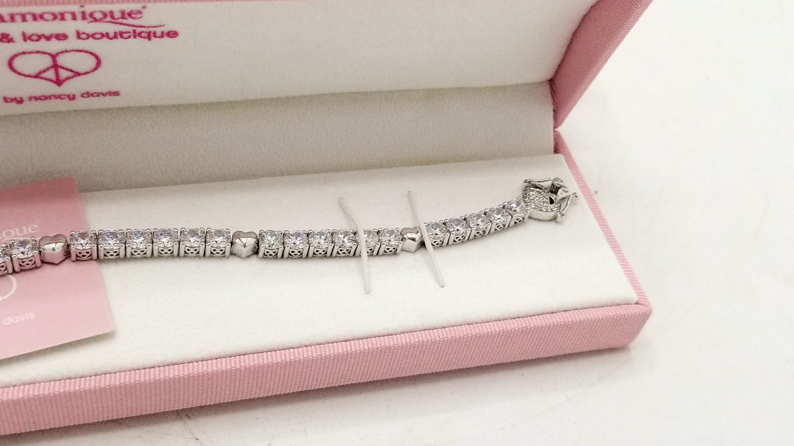 Diamonique Nancy Davis 925 Sterling CZ Heart Love 8" Tennis Bracelet New gallery