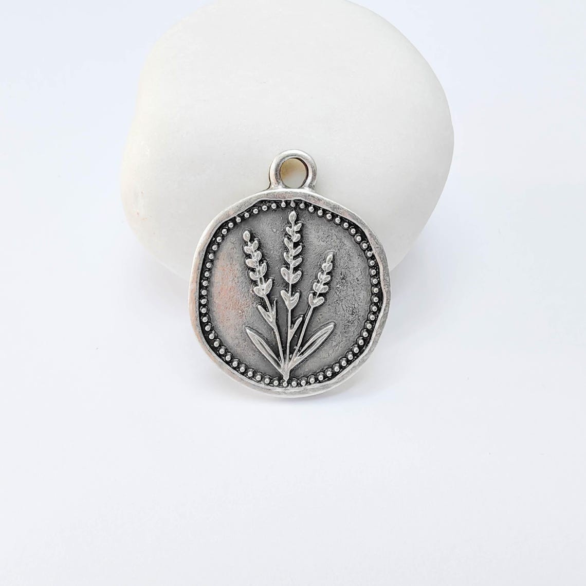 Lavender Charms, Plant Pendant Earring Charms Antique Silver 28x24mm G37767 gallery