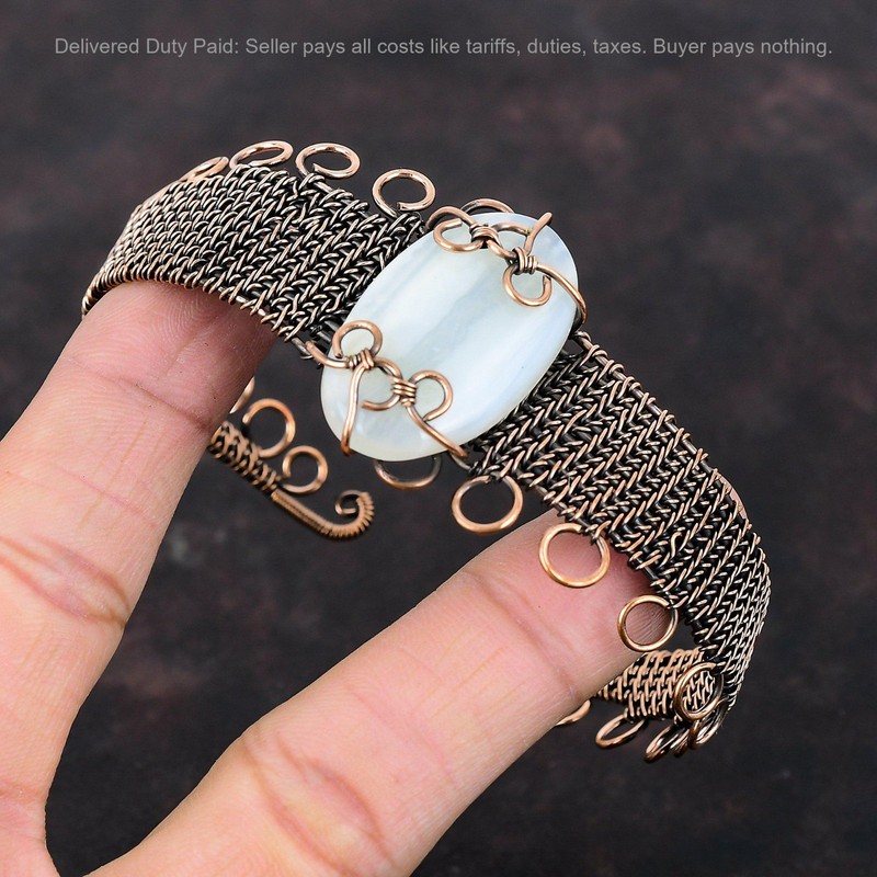 Copper Oval Natural Botswana Agate Wire Wrapped Birthday Sister New Cuff Jewelry gallery
