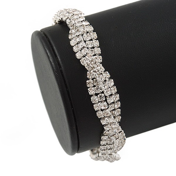 Rhodium Plated Clear Crystal Twisted Bracelet - 17cm L gallery