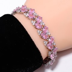 Pink Sapphire -Simulated, CZ 925 Sterling Silver Adjustable Bracelet 7-8″ B0010