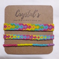 Pastel Rainbow Friendship Bracelet/Anklet Set of 3 Adjustable Handmade 6 inch