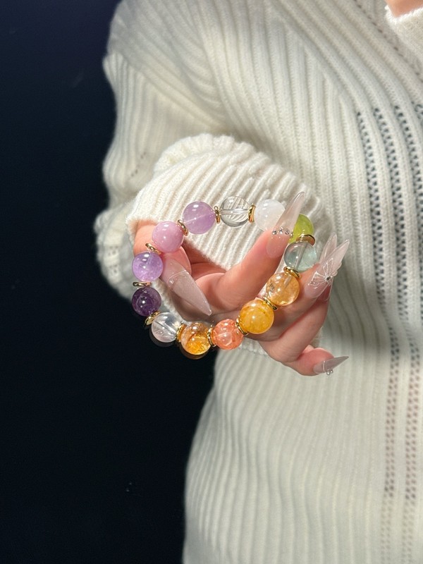 Natural Amethyst Fluorite Crystal Stretch Bracelet Gold Plated Copper Women Gift gallery