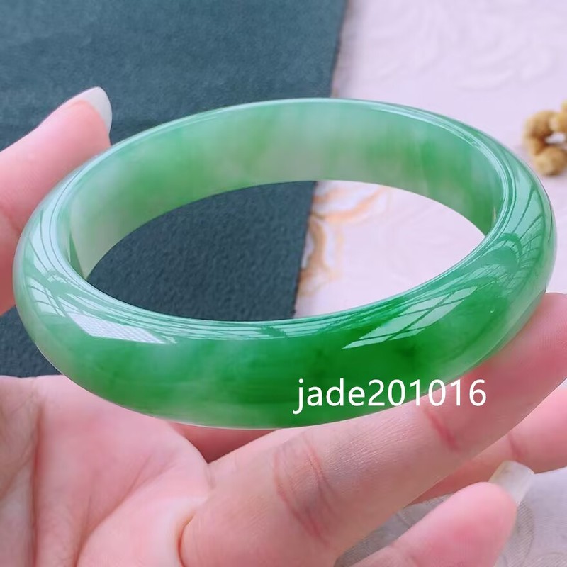 Certified Natural Grade AAA Icy Green Burmese Jade jadeite bracelet 57-58MM gallery