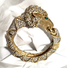 Kenneth Jay Lane RAM Bangle Bracelet Gold Tone Not Signed CLASP PROBLEM