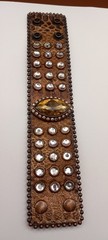 Genuine Leather Wide Bracelet W/ 1 Big Yellow Faceted Crystal 8in