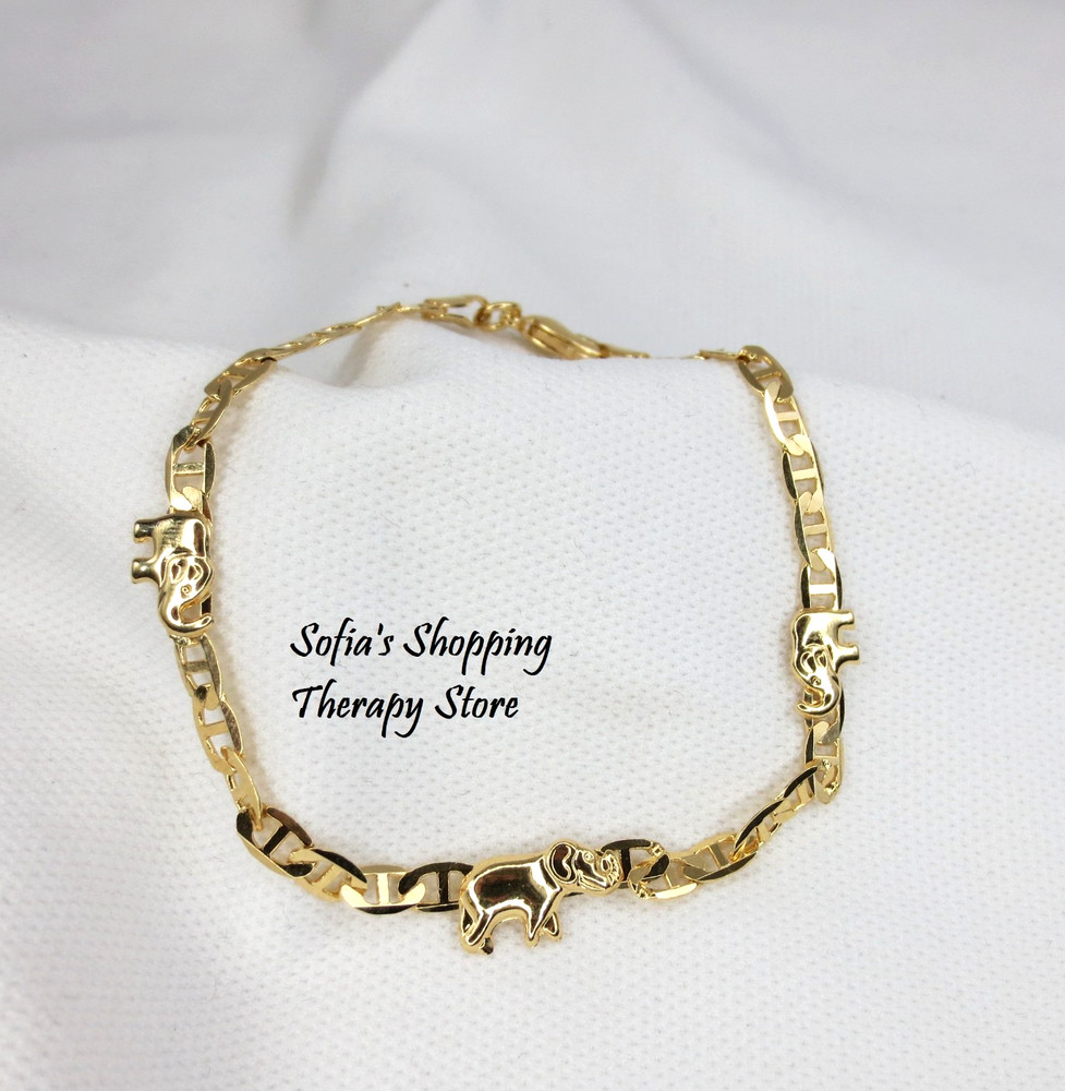 18K Gold Filled Elephant Bracelet 7.5" Anchor Mariner Chain Dainty Width 5 mm