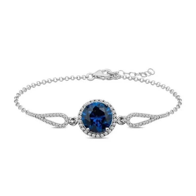 4Ct Round Cut Lab-Created Sapphire Bolo Bracelet 14k White Gold Finish Women's gallery