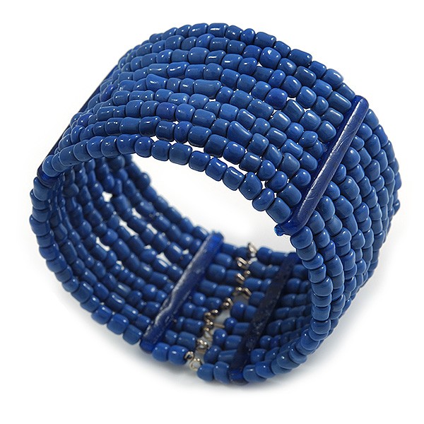 Royal Blue Glass Bead Flex Cuff Bracelet - Medium gallery