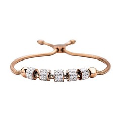 White Crystal Beaded Bolo Bracelet in ION Plated Rose Gold Stainless Steel