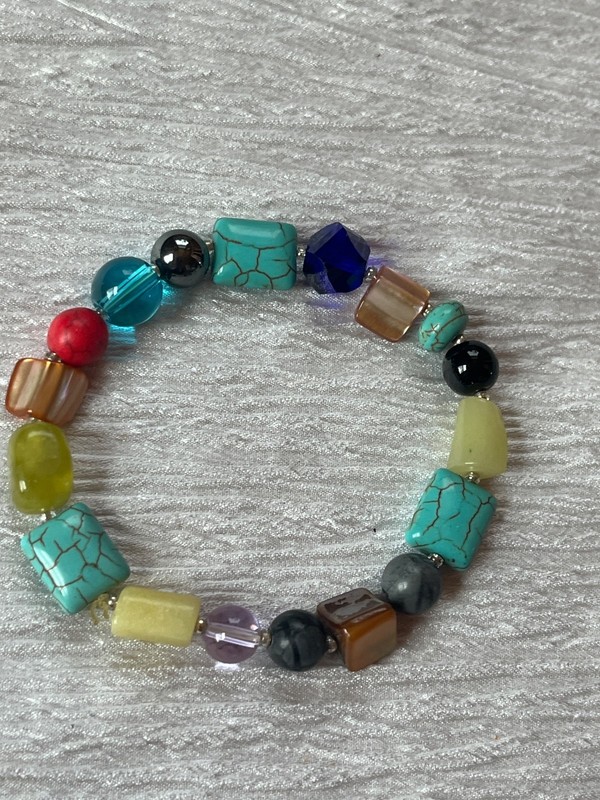 Mixed Shape Color and Material Bead Stretch Bracelet - will fit small to medium gallery