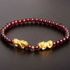 Pure 999 24K Yellow Gold Men Women 3D Bless Double Dragon Son Pixiu Bracelet