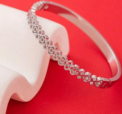 Silver Tone Metal Stackable Round Cuff Bangle Bracelet Crystal Accent
