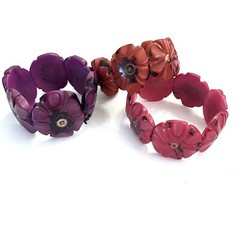 Tagua Nut Flower Shaped Bracelet/ One Size Fits Most/ Set Of Three