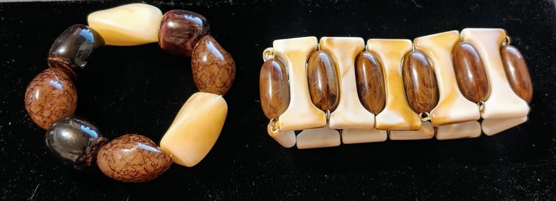 Large Chunky Stretch Brown Cream Earth Tone Enamel Bracelet Lot of 2 gallery