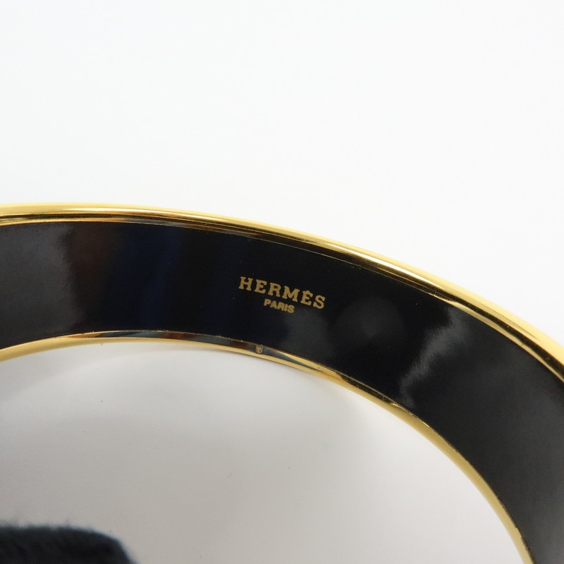 HERMES Email GM Gold Plated Bangle Bracelet Black Gold Authentic Used F/S gallery