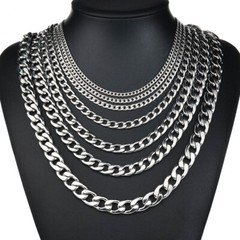 7-30″ Stainless Steel Silver Cuban Curb Chain Necklace Mens Womens 3/5/7/9/11mm