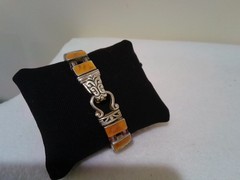 Unique Stretch Bracelet with Bezel Set Resin Tiles & Silver Tone Foldover Clasp
