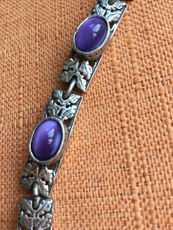 Vintage Miracle Bracelet, Scottish Celtic Purple Moonstone styled Glass signed gallery