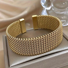 Women’s yellow gold Stainless Steel Cuff Bracelet jewelry Greek ITALIAN MESH