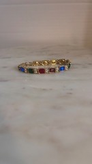 Vintage 1990s Rainbow Rhinestone Bracelet,Gold-Tone Multi Color Geometric Link