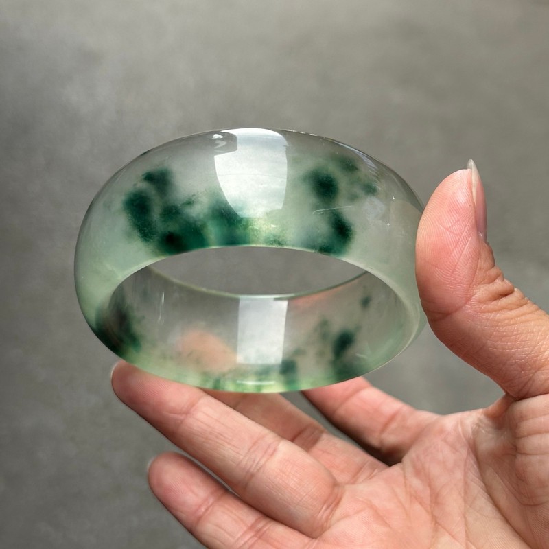 63MM Real Natural Myanmar high Ice Green Jade jadeite tyre bracelets bangle gallery